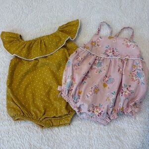 Dylan & Abby Baby Romper Bundle in Mustard and Pink Floral | 3-6 Month
